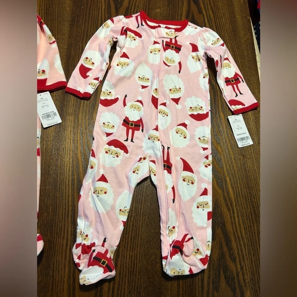 Carter's santa Christmas pajamas Footed Coverall baby girl 9M bundle holiday NWT